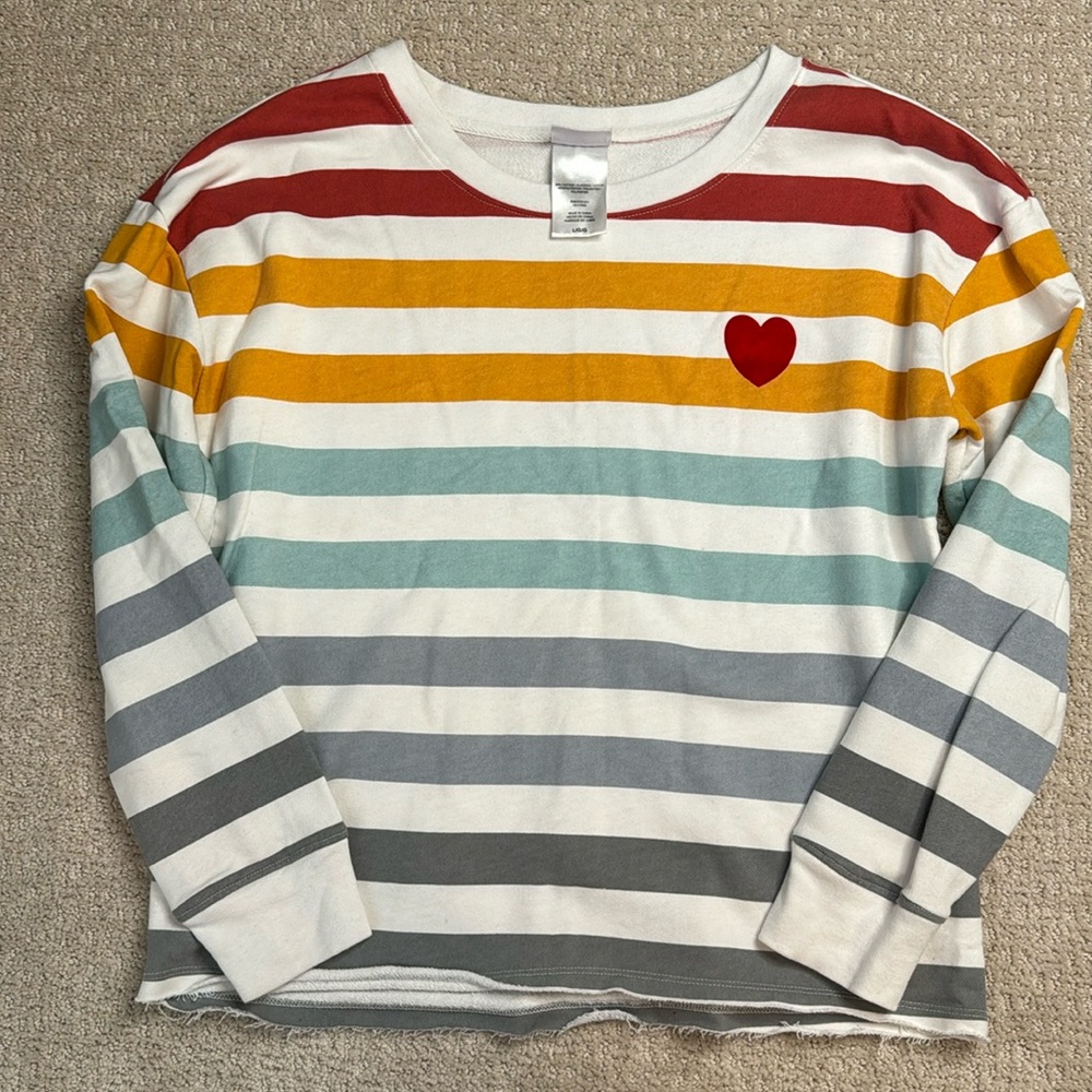Striped Heart Long Sleeve Shirt Size L